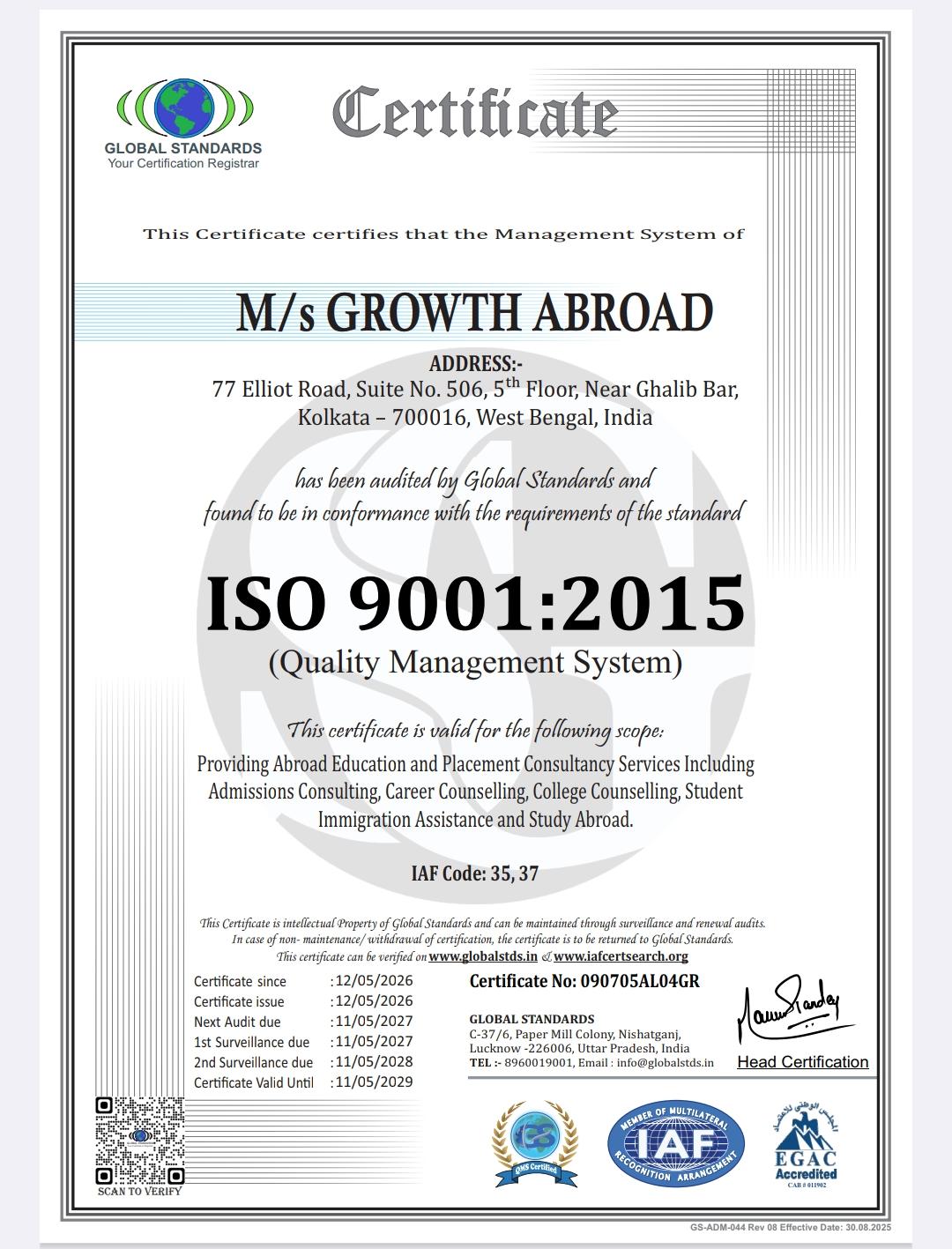 ISO Certificate 090705AL04GR